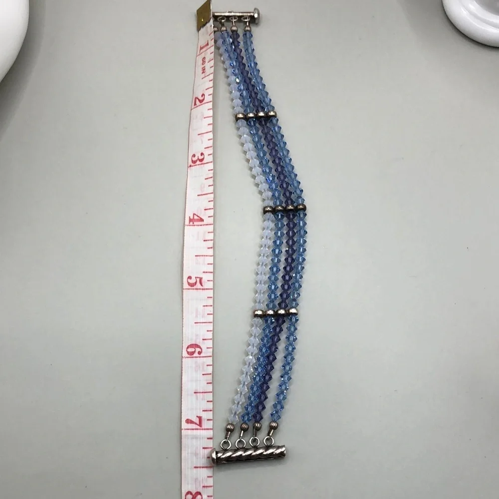 Dazzling shades of blue crystals 4 row bracelet sterling silver 925 dressy